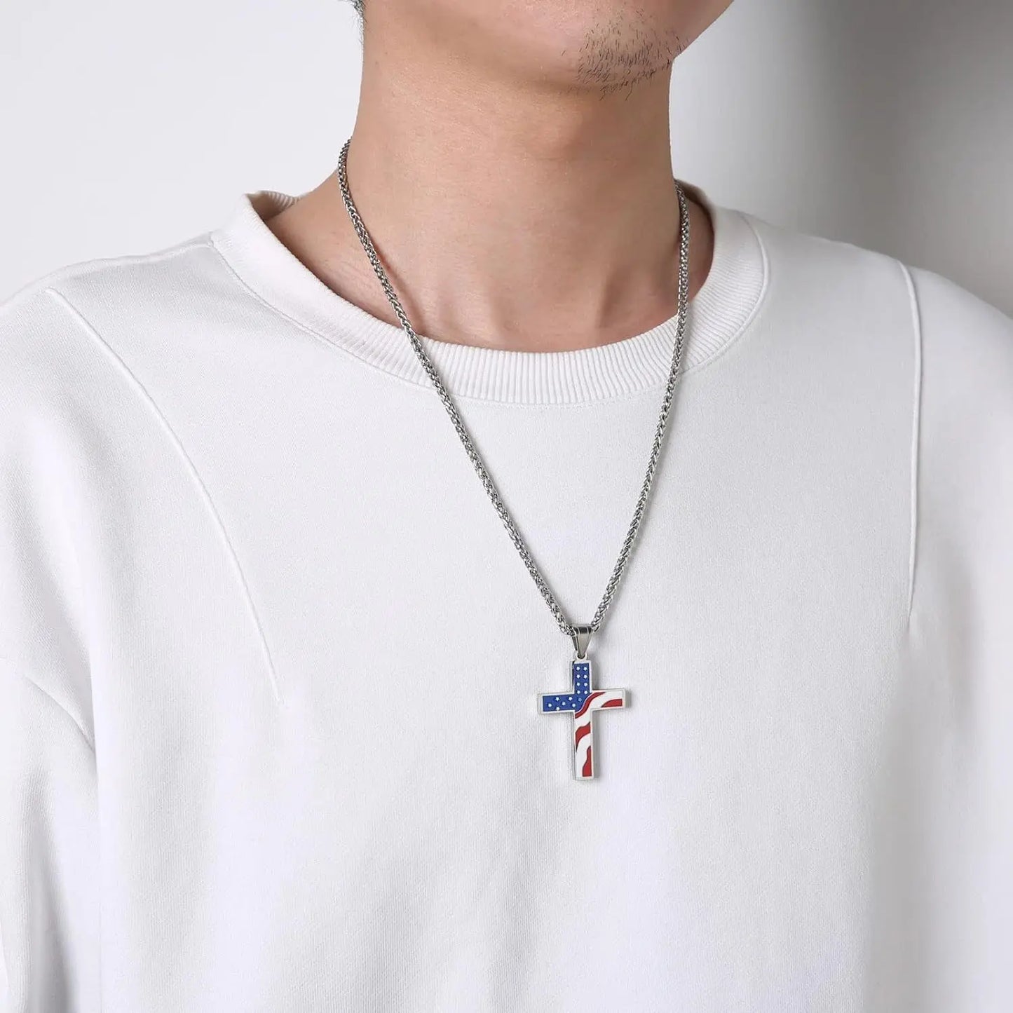 American Flag Patriotic Cross Religious Jewelry Pendant Necklace - LiberTees for All