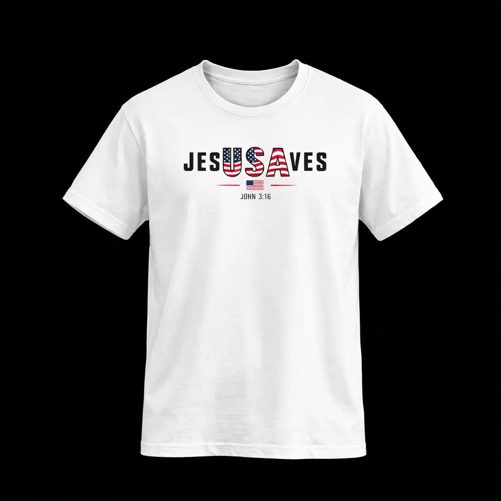 Jesus Saves USA T‑Shirt – Patriotic Christian Tee (Stars & Stripes Design) - Torch Republic