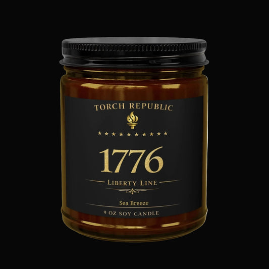 1776 Liberty Line Soy Candle — Scented Amber Jar with Black Lid (4oz & 9oz) - Torch Republic