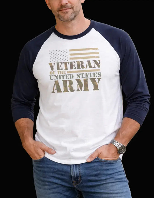 Army Veteran Raglan Shirt - "Veteran of the United States Army" Distressed Flag Tee Printify