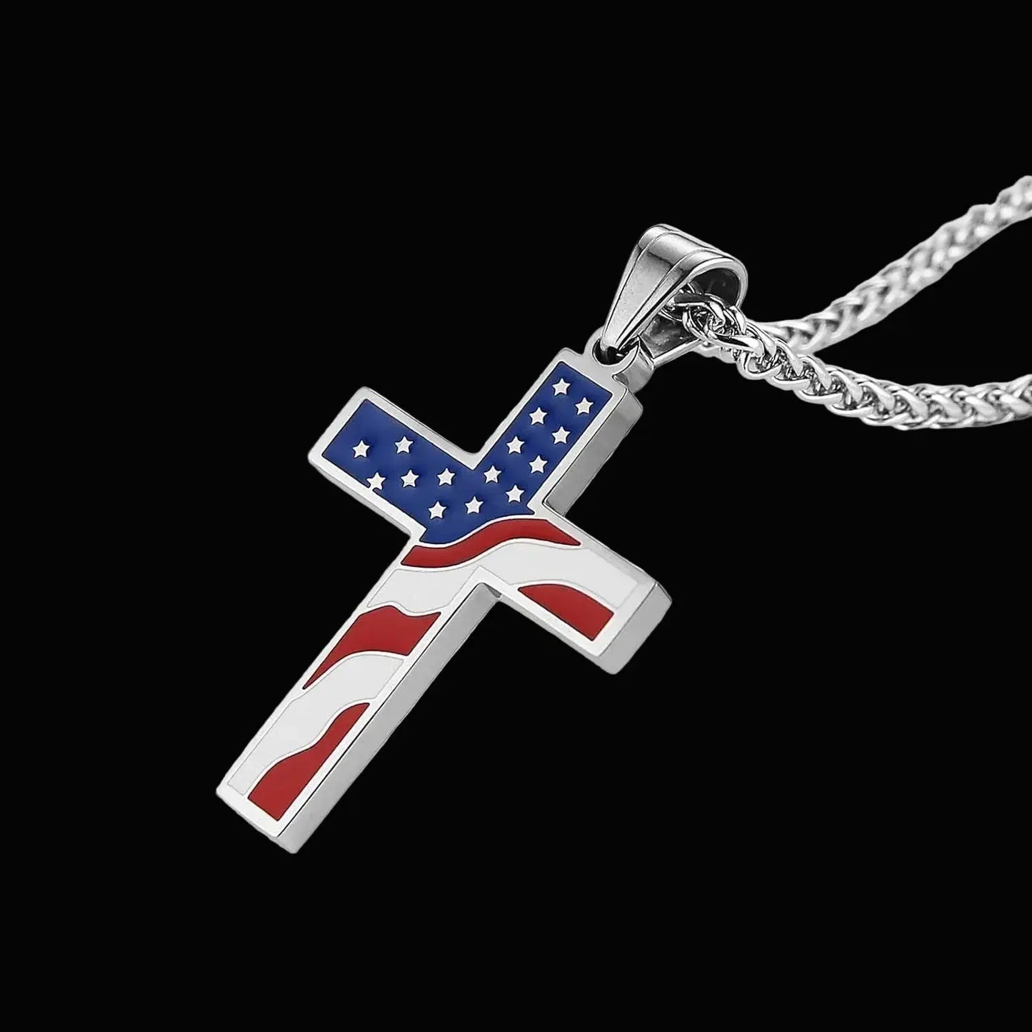 American Flag Patriotic Cross Religious Jewelry Pendant Necklace - LiberTees for All