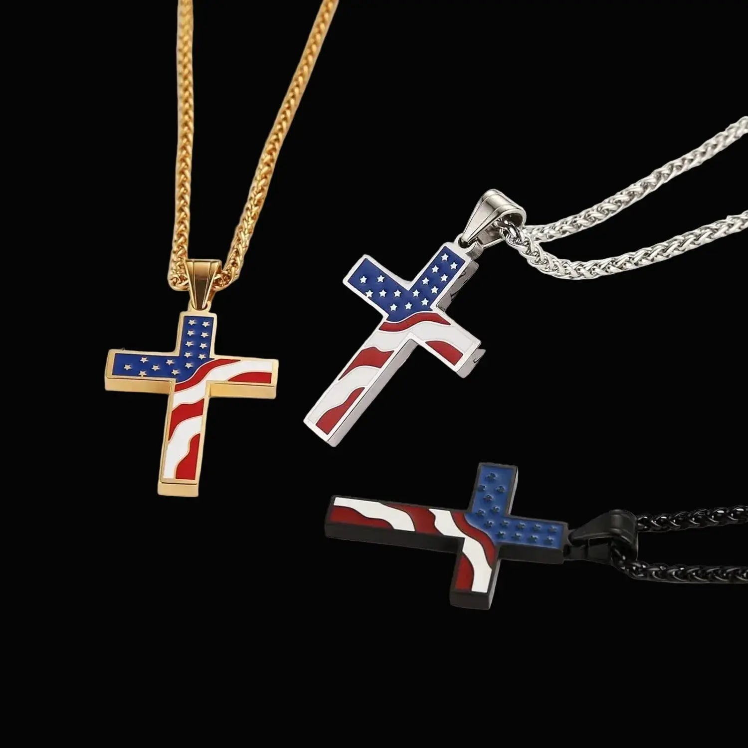 American Flag Patriotic Cross Religious Jewelry Pendant Necklace - LiberTees for All