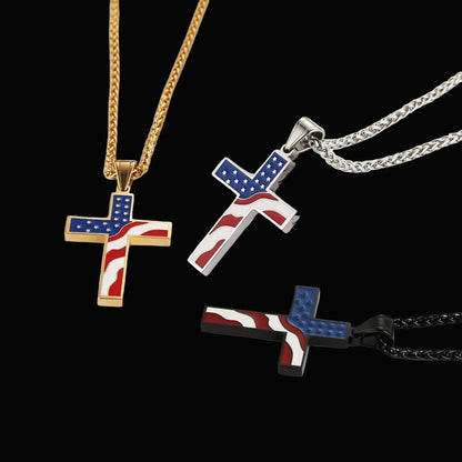 American Flag Patriotic Cross Religious Jewelry Pendant Necklace - LiberTees for All