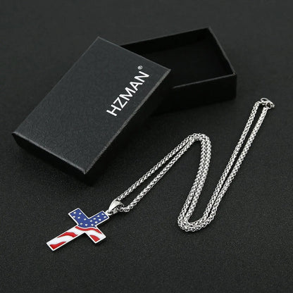 American Flag Patriotic Cross Religious Jewelry Pendant Necklace - LiberTees for All