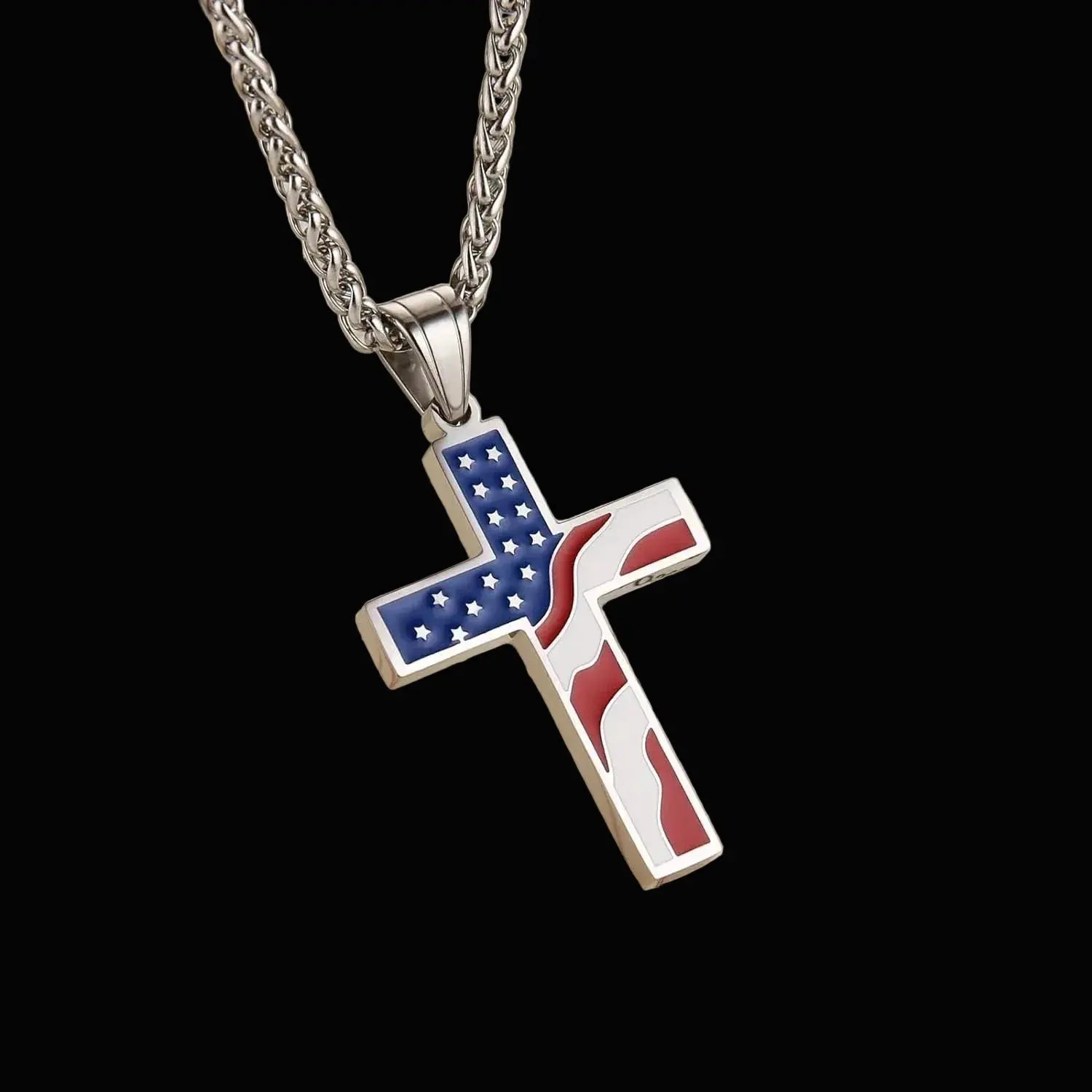 American Flag Patriotic Cross Religious Jewelry Pendant Necklace - LiberTees for All