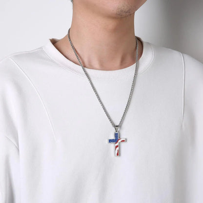American Flag Patriotic Cross Religious Jewelry Pendant Necklace - LiberTees for All