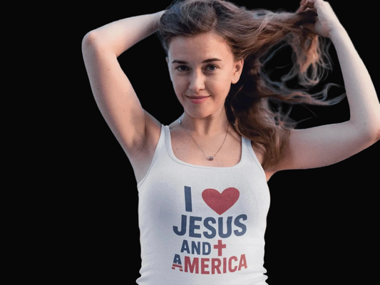 I Love Jesus and America Tank — Women's Racerback Faith & Patriotism Tank Top - LiberTees for All