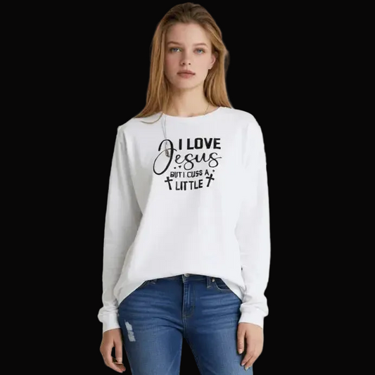 I Love Jesus But I Cuss a Little — Long Sleeve Tee - LiberTees for All