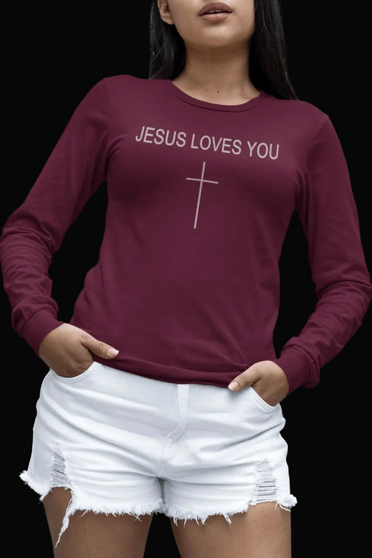 Jesus Loves You Cross Long Sleeve Tee — Christian Faith Graphic Tee - LiberTees for All