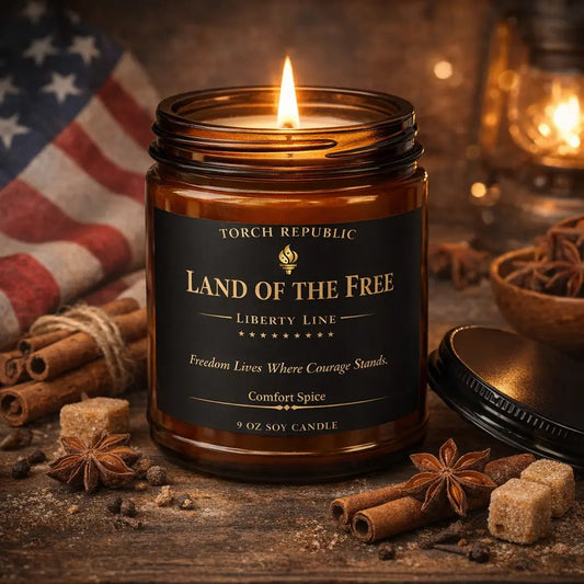 Land of the Free Soy Candle — Amber Jar Scented Candle (4 oz & 9 oz) - Torch Republic