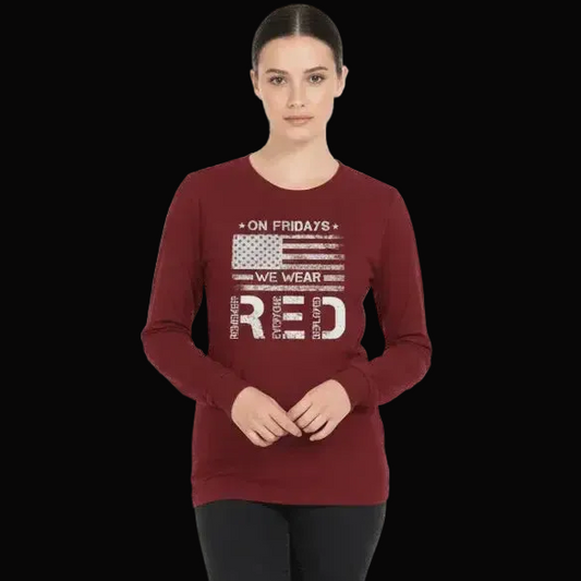 Remember Everyone Deployed "On Fridays We Wear Red" Long Sleeve Tee - LiberTees for All