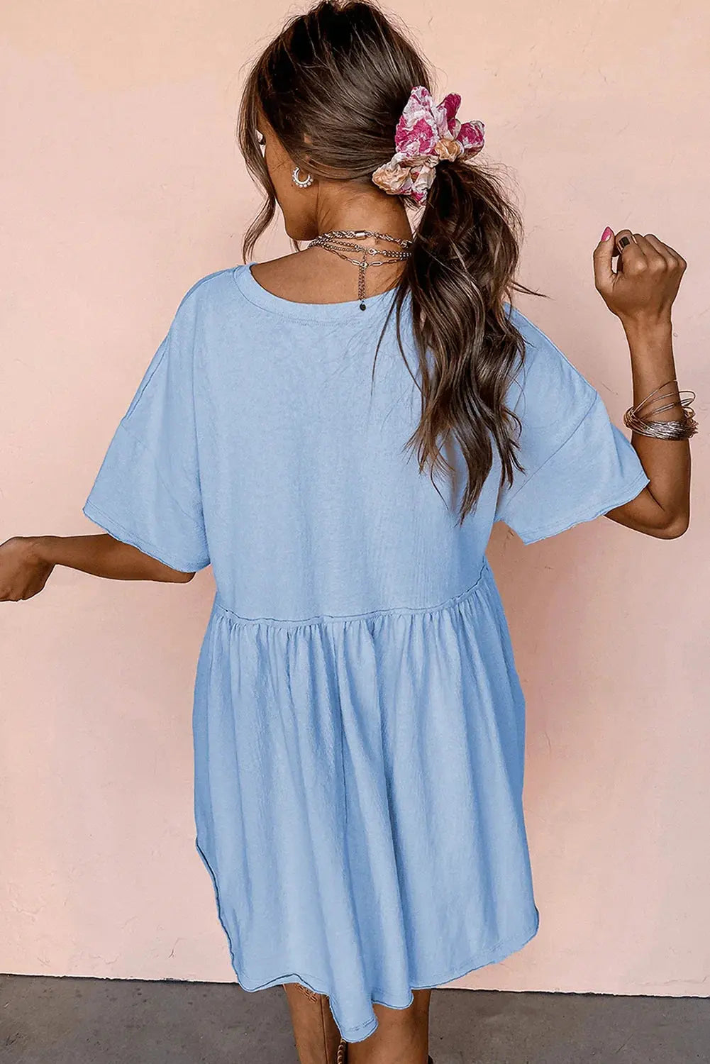 Sky Blue USA Flag Print Short Sleeve High Waist Babydoll Dress - LiberTees for All