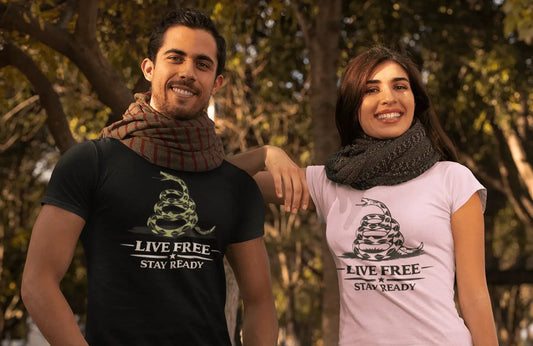 T-Shirt — "Live Free Stay Ready" Gadsden Snake Patriotic Tee - LiberTees for All