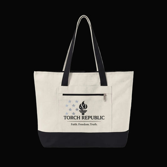 Torch Republic Canvas Tote Bag — Patriotic Zippered Beach & Market Tote - Torch Republic