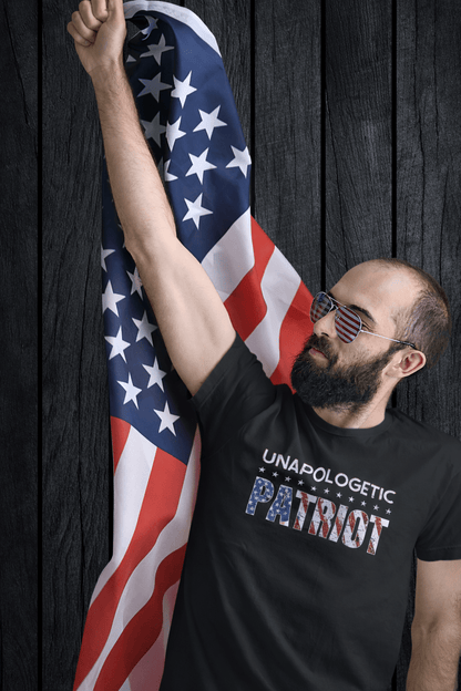 Unapologetic Patriot T-Shirt — American Flag Text Tee - Torch Republic