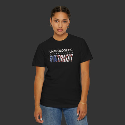Unapologetic Patriot T-Shirt — American Flag Text Tee - Torch Republic