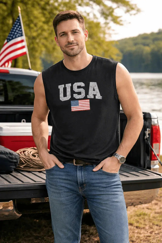 USA Flag Muscle Tank Top — Patriotic Sleeveless Jersey for 4th of July & Summer - LiberTees for All