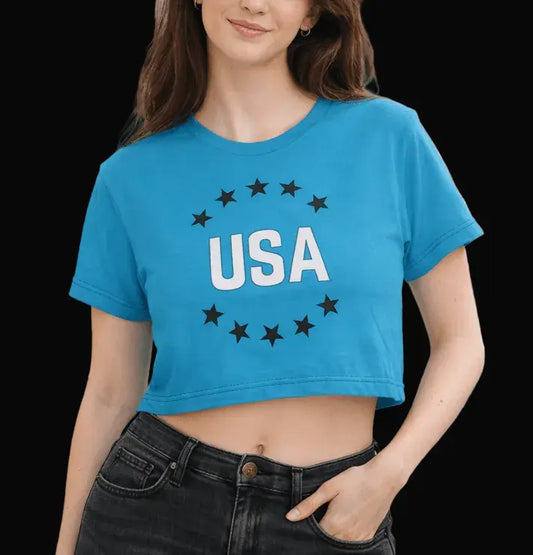 USA Stars Crop Tee — Patriotic Women's Cropped T-Shirt for 4th of July - LiberTees for All